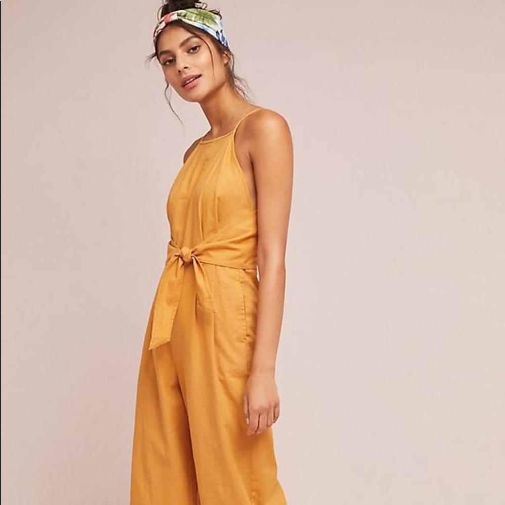 Anthropologie Graylin Linen Yellow Jumpsuit